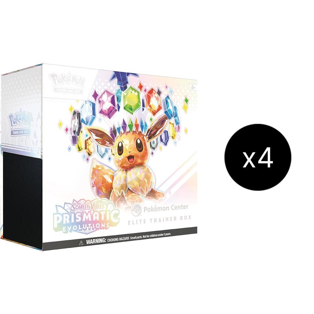 Pokemon Scarlet & Violet Prismatic Evolutions Pokemon Center Elite Trainer Box (ETB) Sealed Case [4 ETBs]