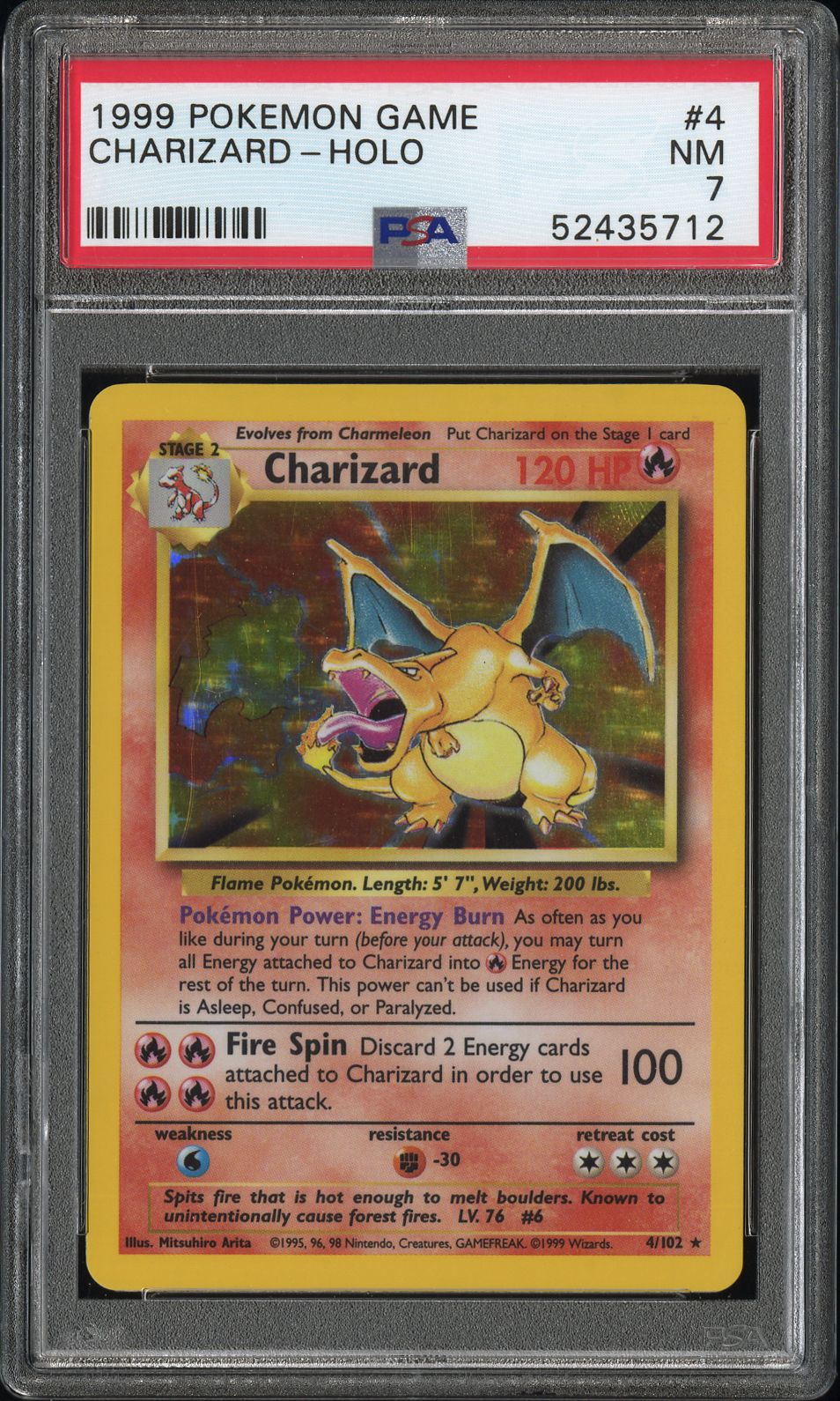 CHARIZARD-HOLO 1999 POKEMON GAME PSA NM 7