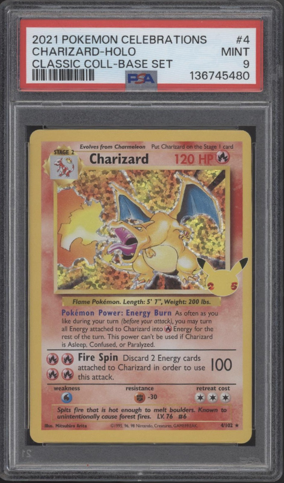 Charizard Pokemon Celebrations Classic Collection Base Set Holo #4 PSA 9