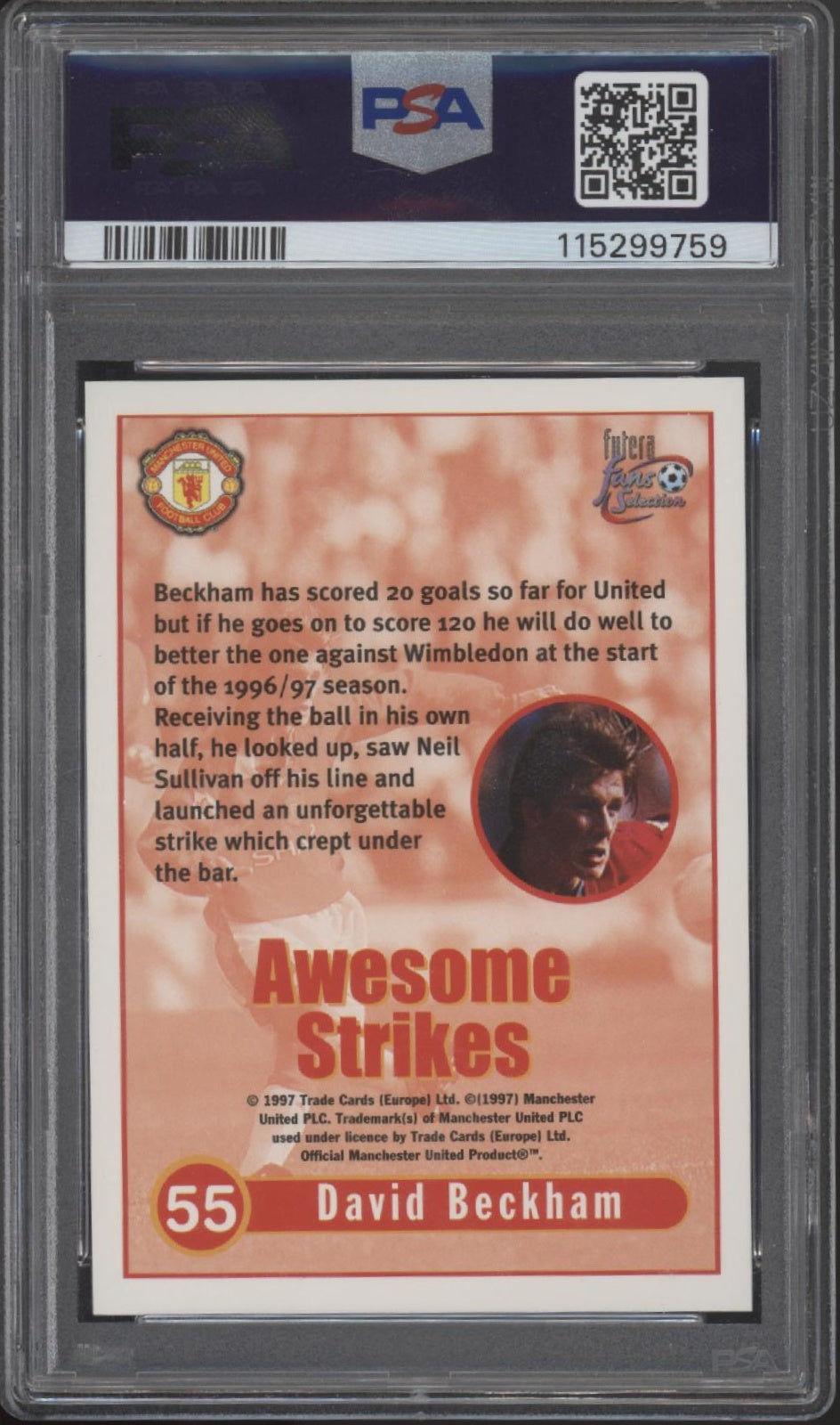 David Beckham 1997-98 Futera Fan's Selection Manchester United #55 PSA 10
