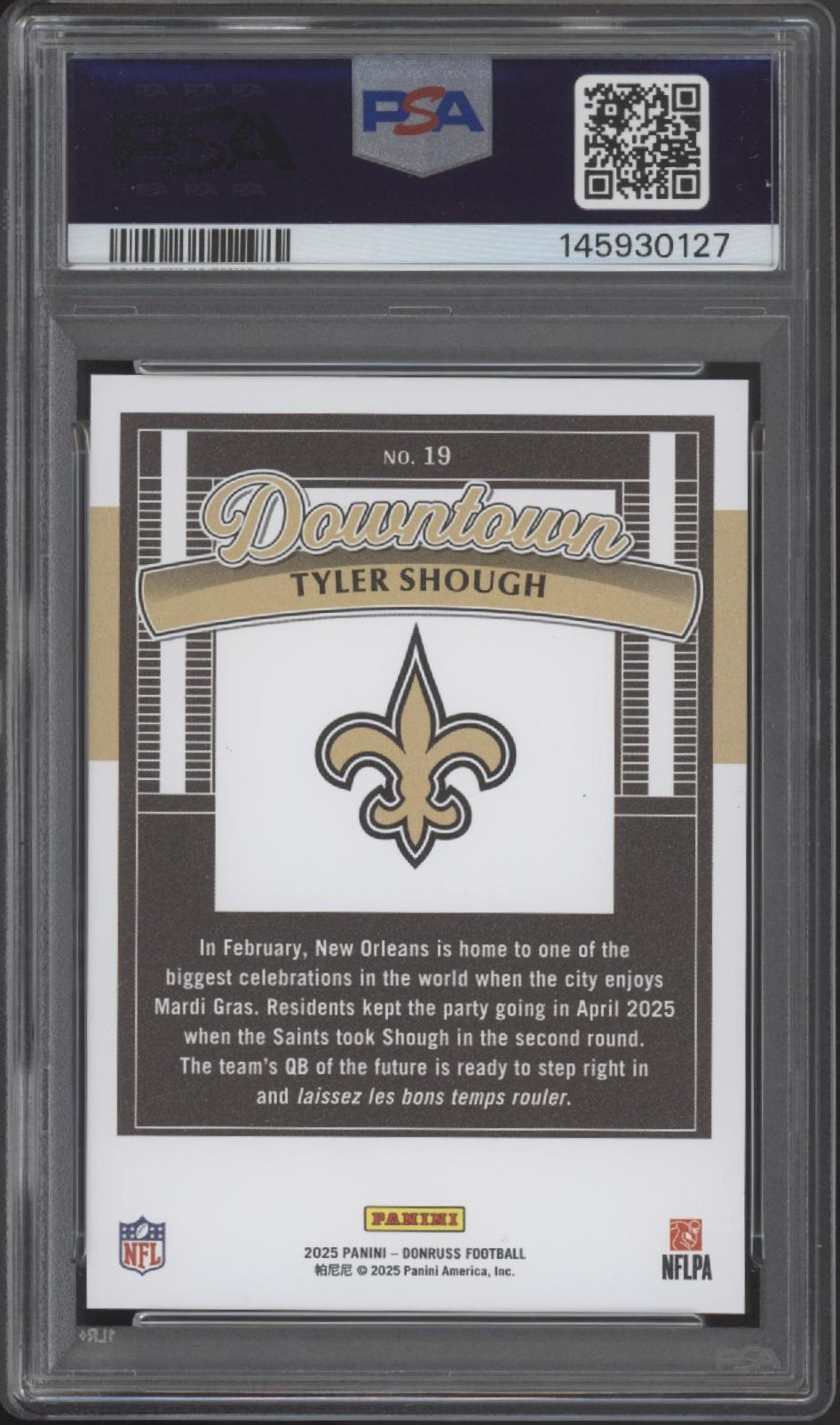 Tyler Shough 2025 Panini Donruss Downtown! RC #19 PSA 10