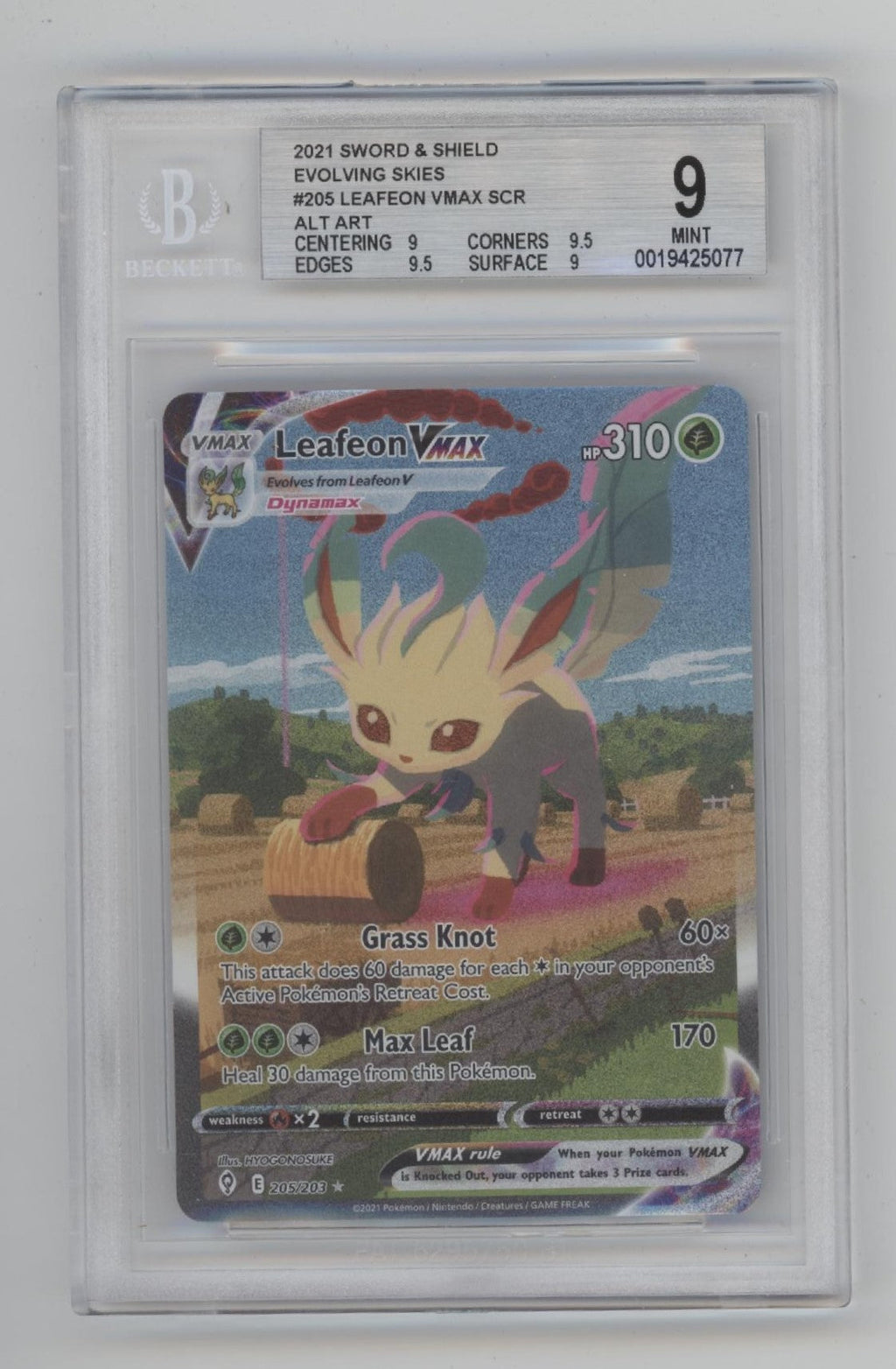 Leafeon VMAX Pokemon Evolving Skies Alternate Art #205 Beckett 9