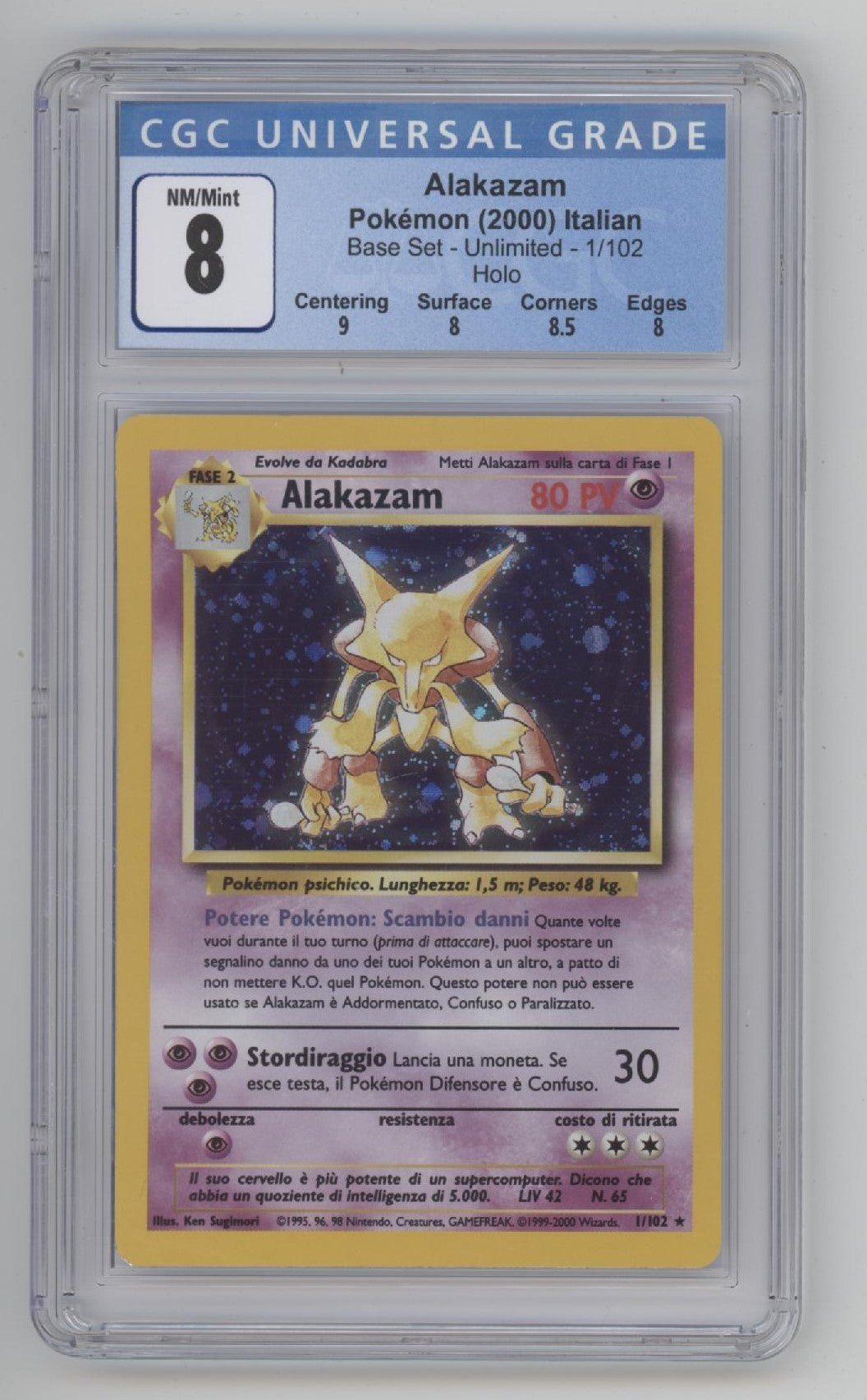 Alakazam Pokemon Base Set Holo Italian #1 CGC 8