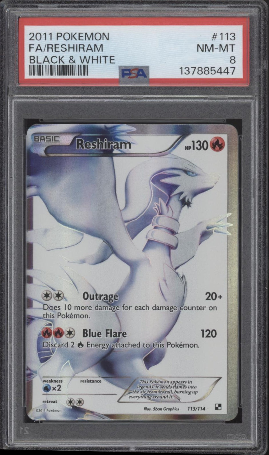 Reshiram Pokemon Black & White Full Art #113 PSA 8 #2