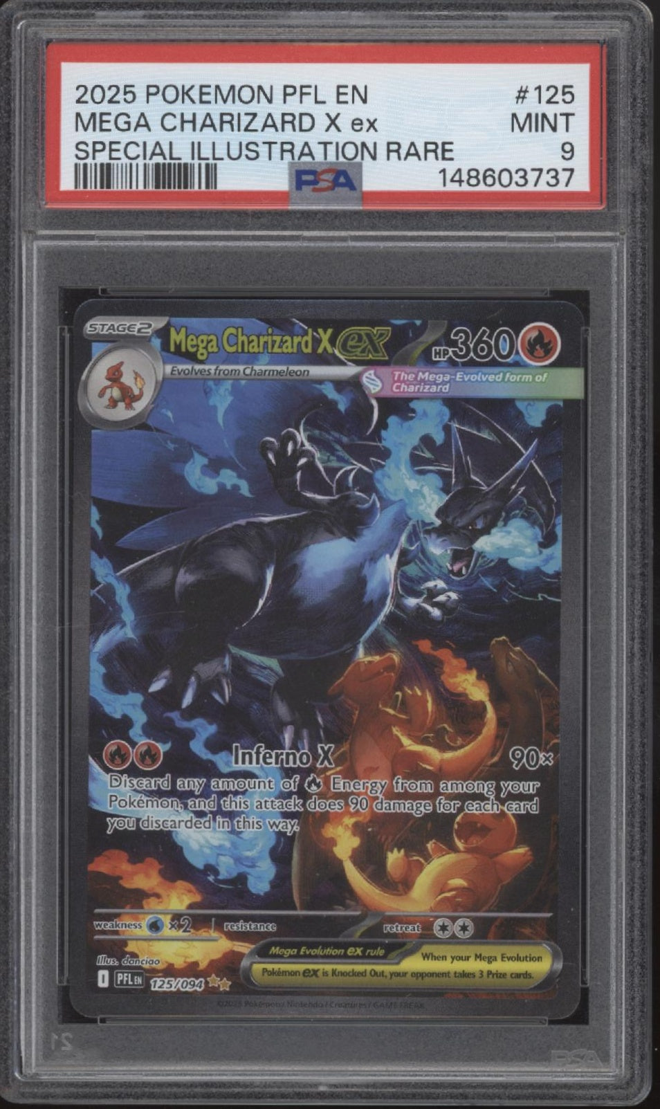 Mega Charizard X ex Pokemon Phantasmal Flames Special Illustration #125 PSA 9