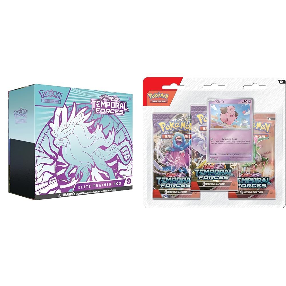 Pokemon Scarlet & Violet Temporal Forces Elite Trainer Box (ETB) - Walking Wake & TCG: Scarlet & Violet - Temporal Forces Triple Pack - Cleffa (3 Booster Packs & 1 Foil Promo Card)