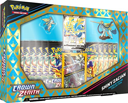 Pokemon TCG Crown Zenith Premium Figure Collection - Shiny Zacian (1 Foil Promo Card, 1 Sculpted Figure & 11 Booster Packs)