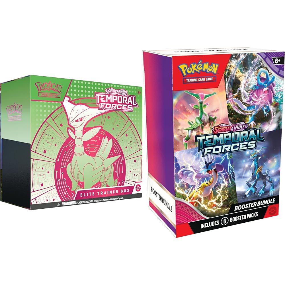 Pokemon Scarlet & Violet Temporal Forces Elite Trainer Box (ETB) - Iron Leaves & TCG: Scarlet & Violet - Temporal Forces Booster Bundle (6 Booster Packs)