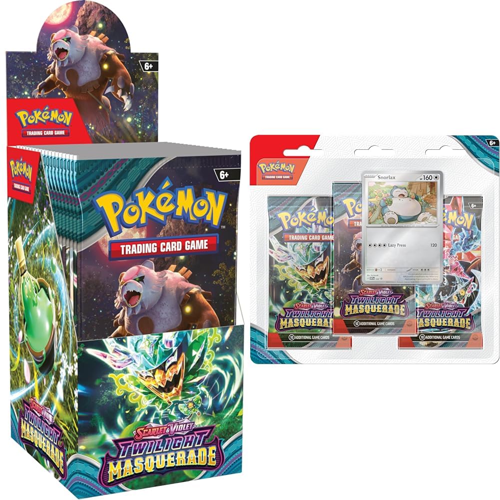 Pokemon Scarlet & Violet Twilight Masquerade Booster Display Box (18 Boosters) & TCG: Scarlet & Violet - Twilight Masquerade 3-Pack Blister: Snorlax (3 Booster Packs & 1 Foil Promo)