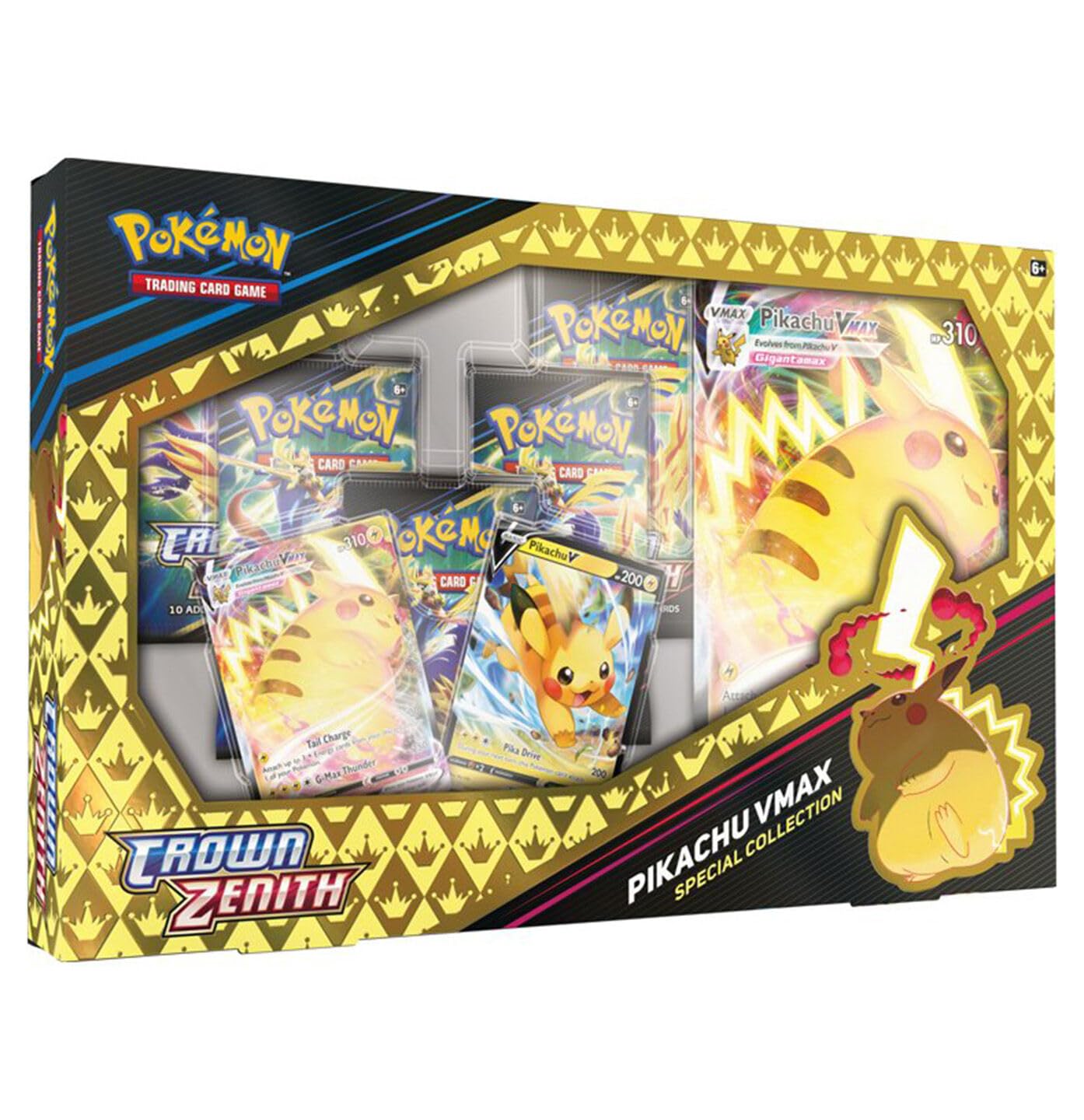 Pokemon TCG Crown Zenith Special Collection - Pikachu VMAX (2 Etched Foil Promo Cards, 1 Foil Oversize Card & 5 Booster Packs) Multicolor