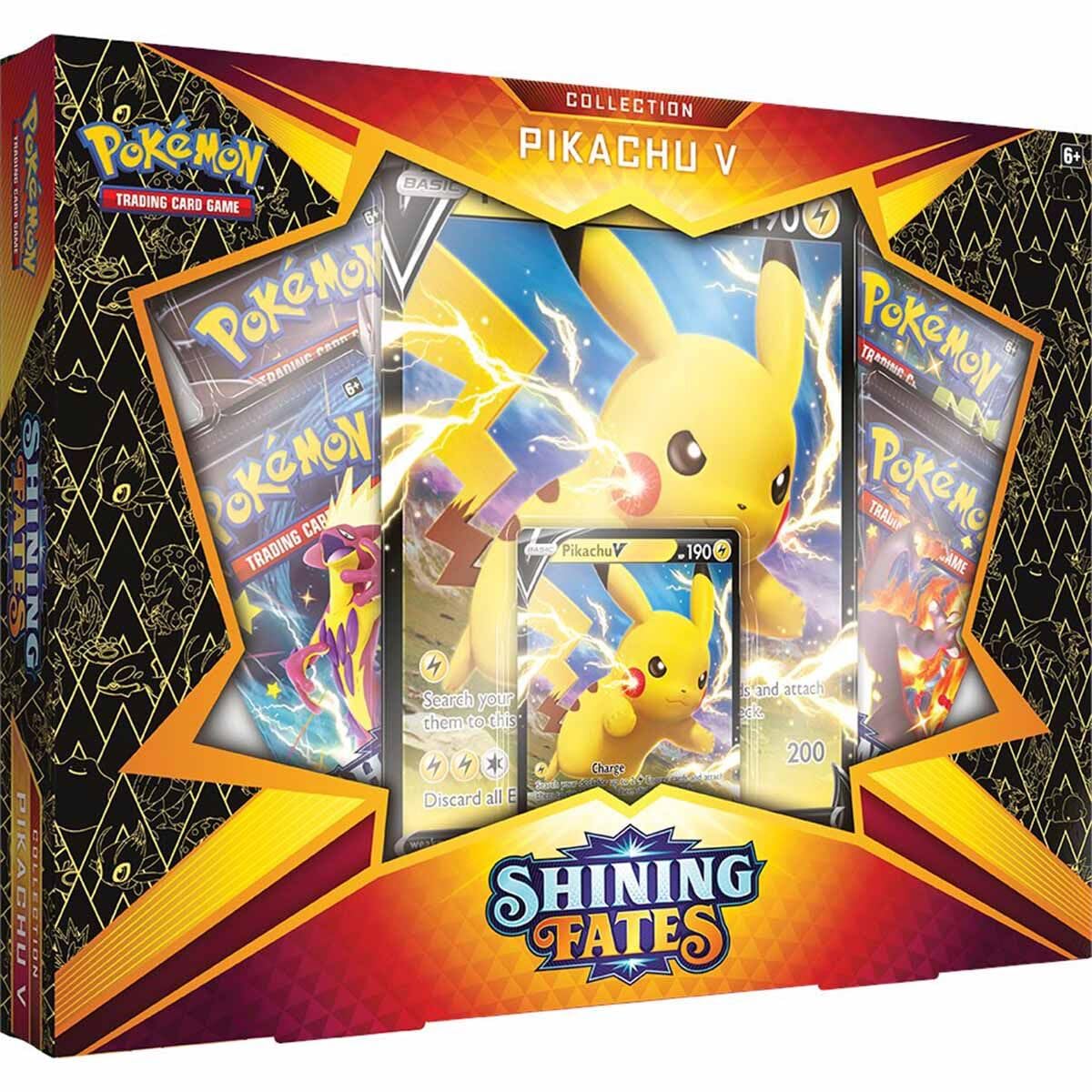 Pokemon TCG Shining Fates Collection - Pikachu V (1 Foil Promo Card, 1 Foil Oversize Card & 4 Booster Packs)