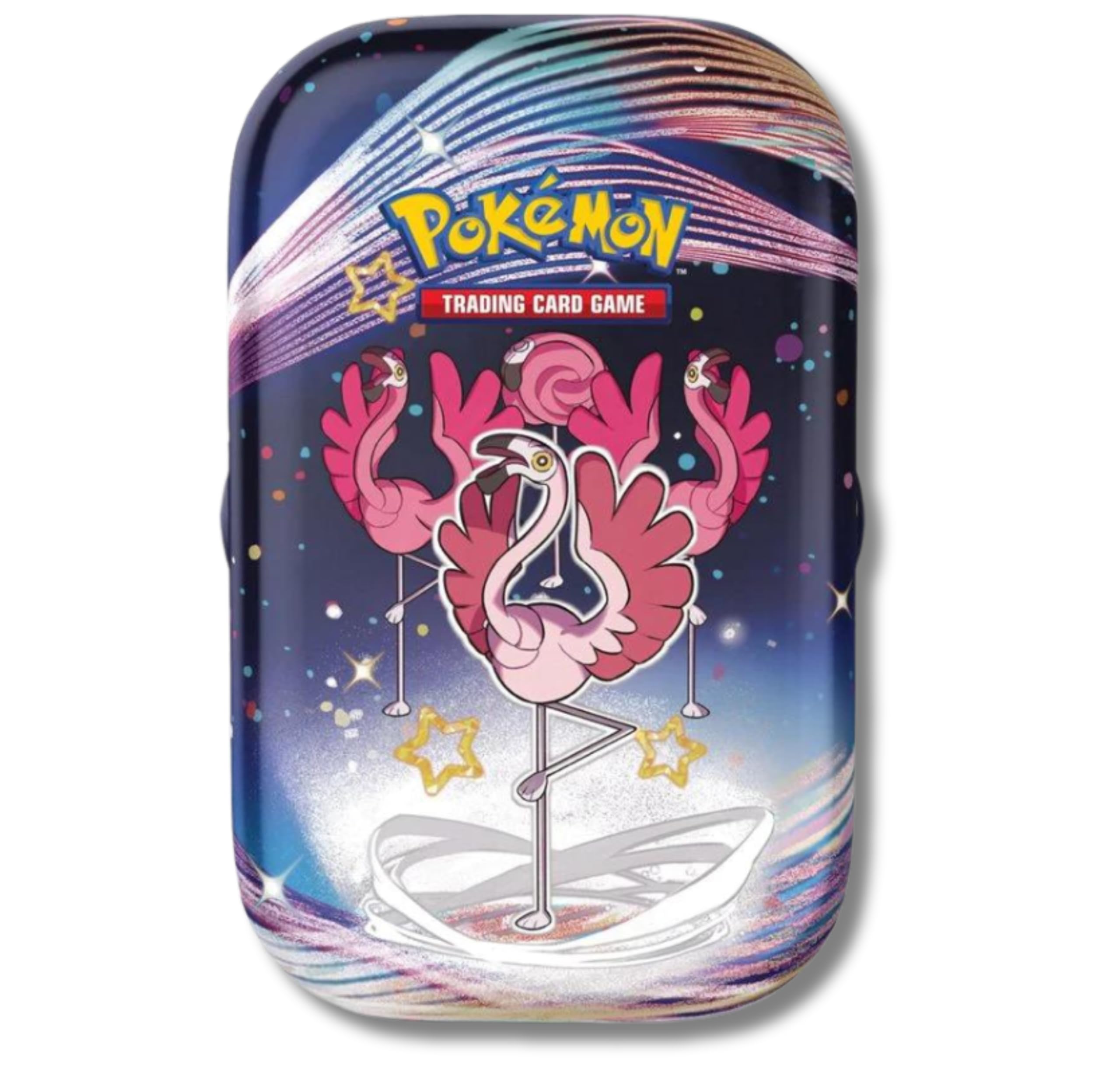 Pokemon Scarlet & Violet Paldean Fates Mini Tin – Flamigo (2 Booster Packs, 1 Sticker & 1 Art Card)
