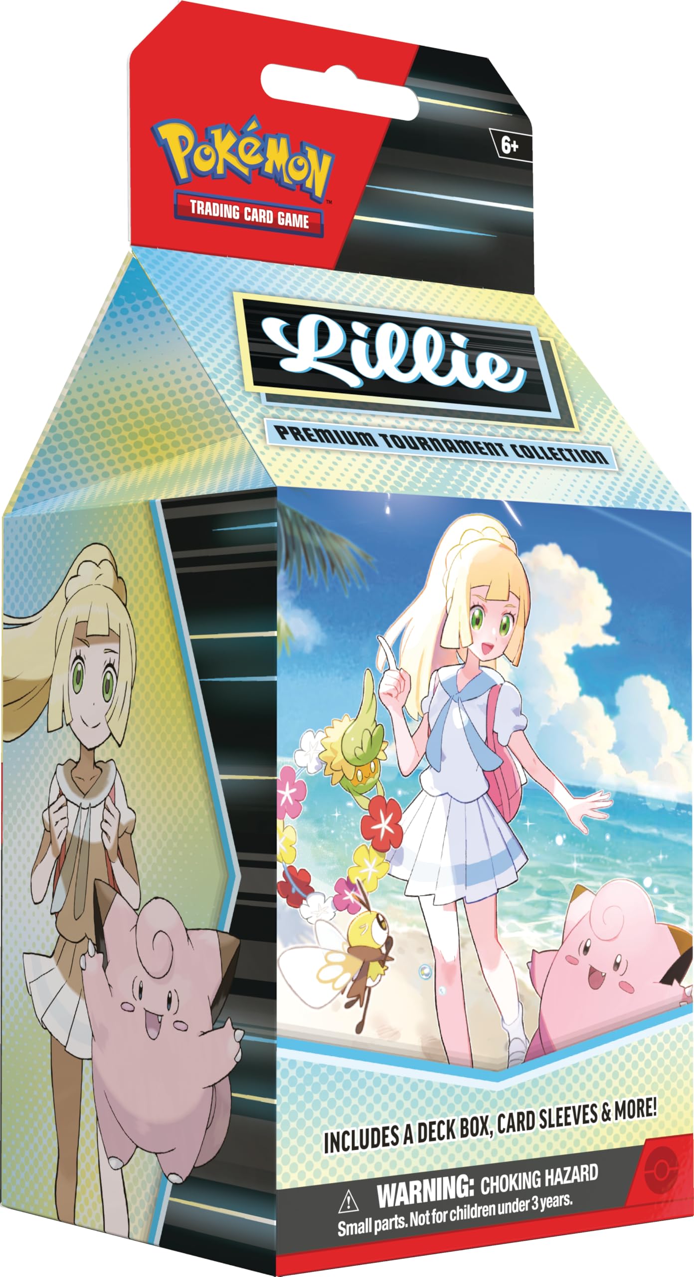 Pokemon TCG Lillie Premium Tournament Collection (1 Full-Art Foil Promo Card Featuring Lillie’s Clefairy ex, 6 Assorted Boosters & Accessories)
