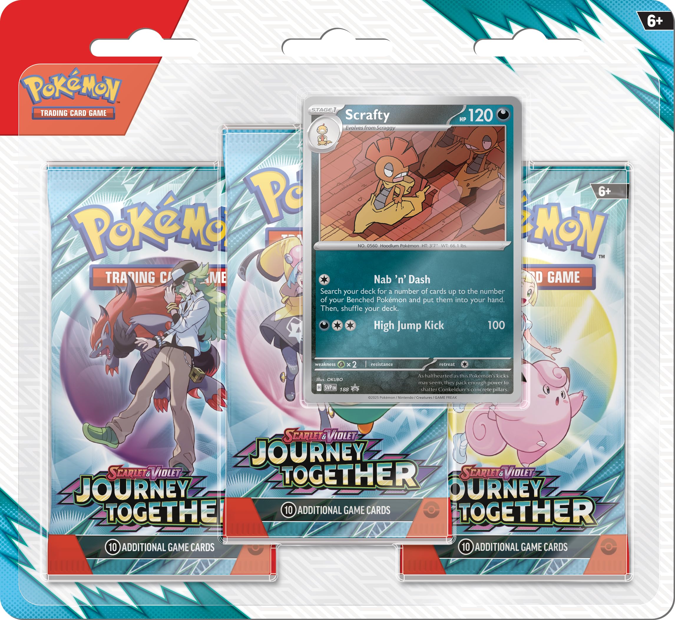 Pokemon Scarlet & Violet Journey Together 3-Pack Blister – Scrafty (3 Booster Packs & 1 Foil Promo Card)