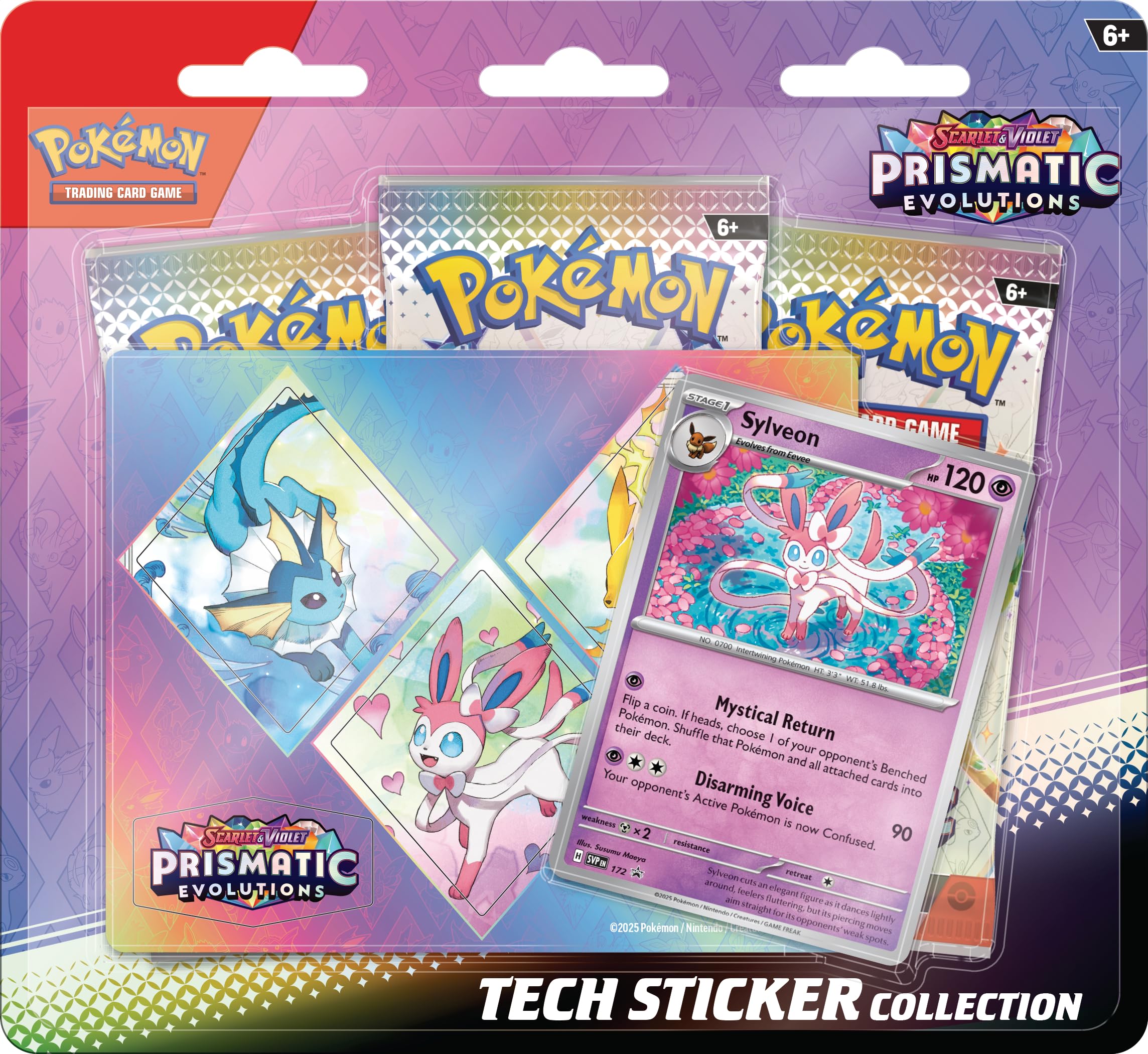 Pokemon Scarlet & Violet Prismatic Evolutions Tech Sticker Collection – Sylveon (1 Foil Promo Card & 3 Booster Packs)
