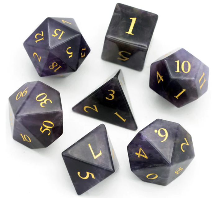 Foam Brain Games: RPG Gemstone Dice Set - Amethyst (Engraved with Gold)