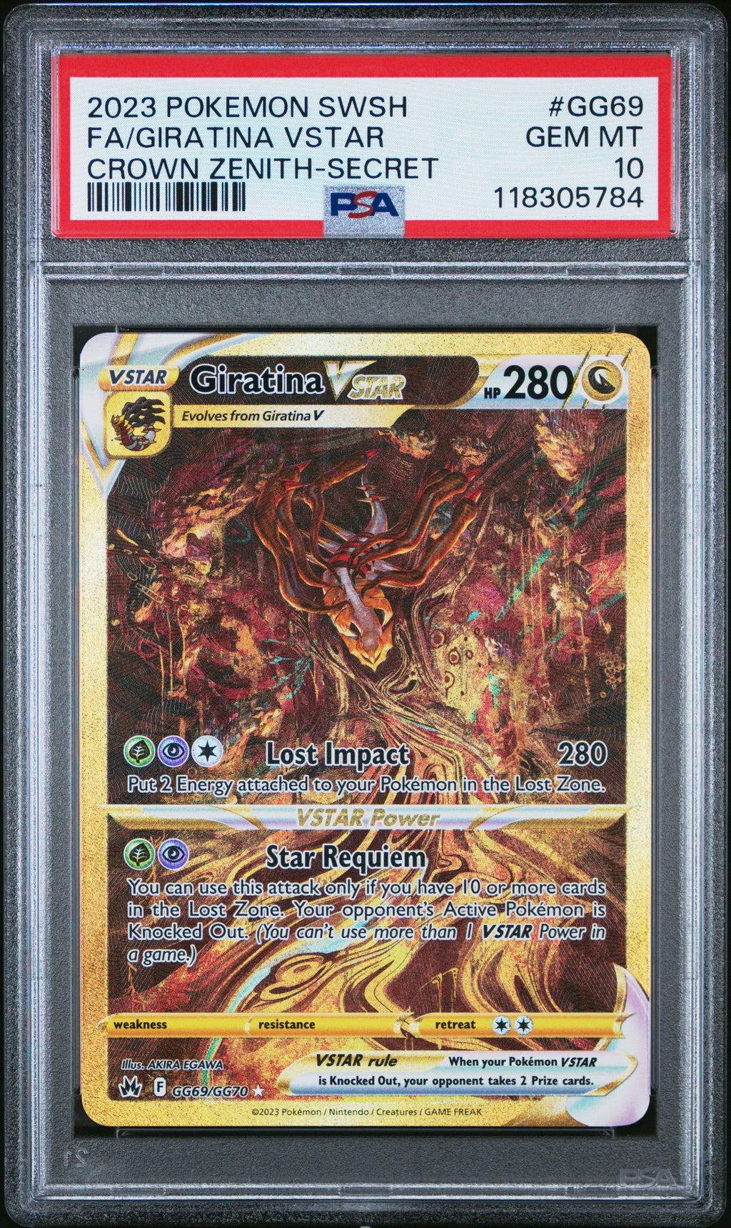 FA/GIRATINA VSTAR CROWN ZENITH-SECRET 2023 POKEMON SWORD AND SHIELD CROWN ZENITH PSA GEM MT 10