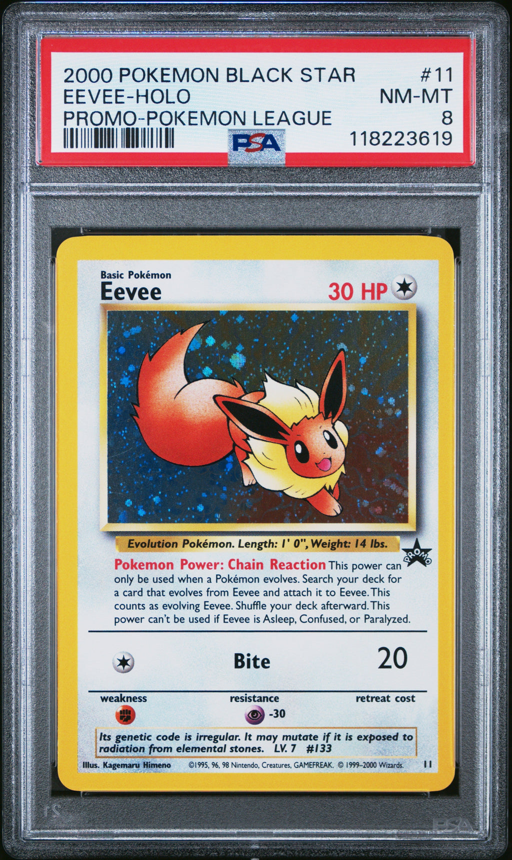 EEVEE-HOLO PROMO-POKEMON LEAGUE 2000 POKEMON PROMO BLACK STAR PSA NM-MT 8