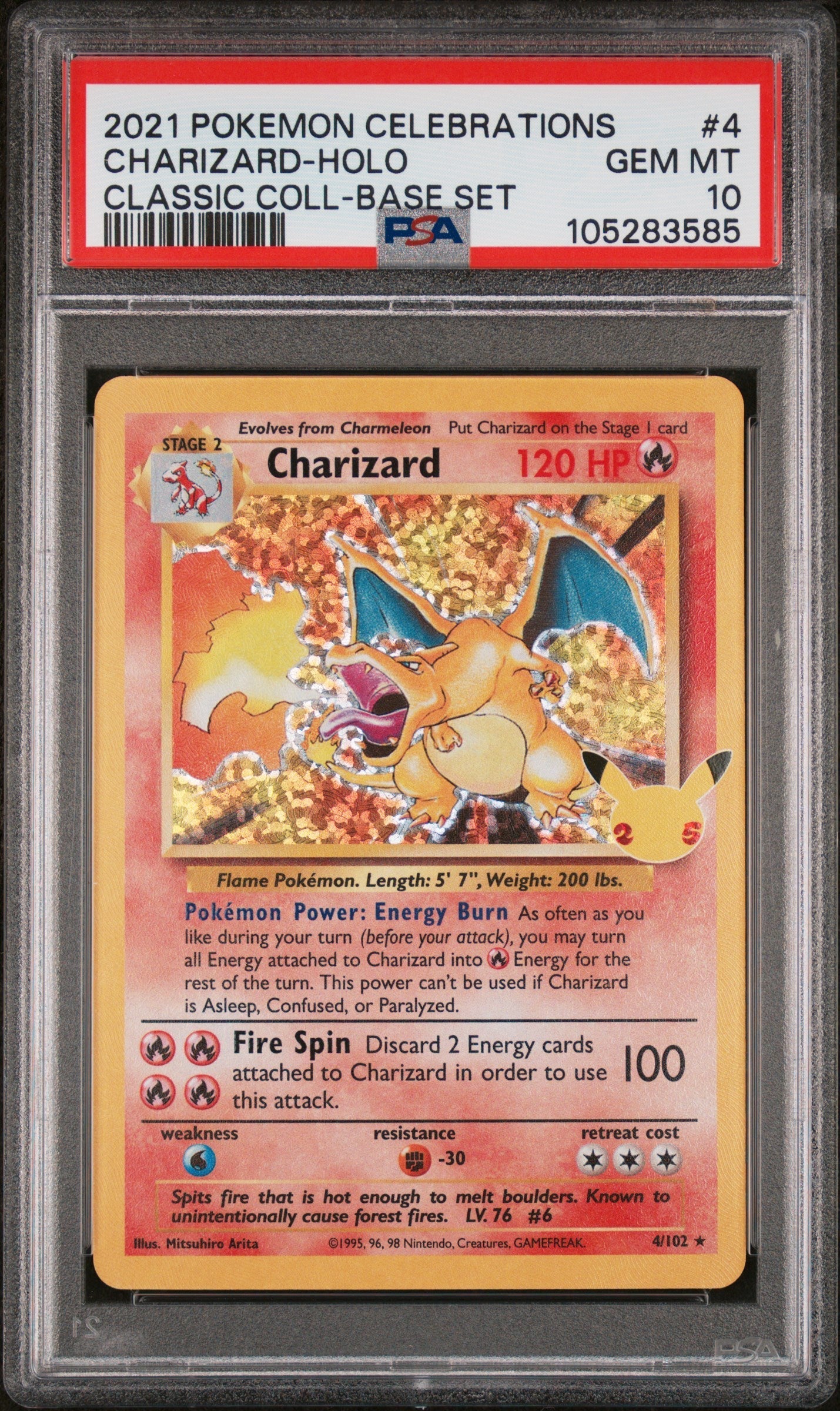 CHARIZARD-HOLO CLASSIC COLL-BASE SET 2021 POKEMON CELEBRATIONS CLASSIC COLLECTION PSA GEM MT 10