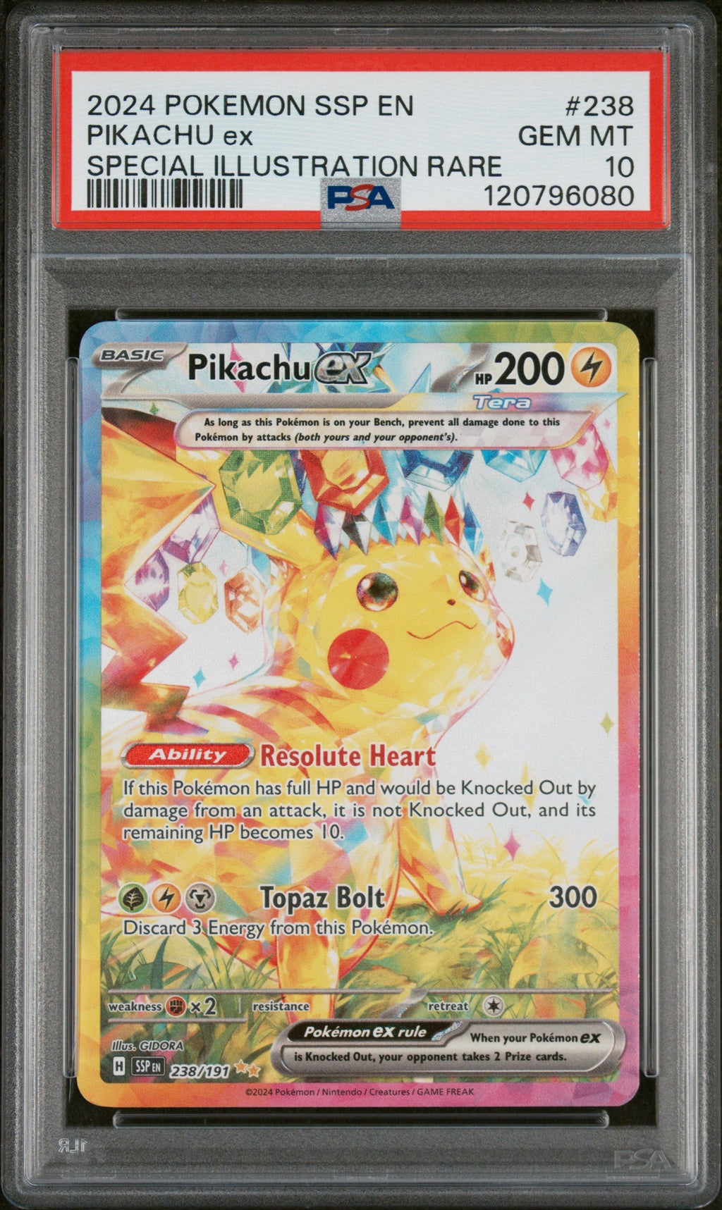 PIKACHU ex SPECIAL ILLUSTRATION RARE 2024 POKEMON SSP EN-SURGING SPARKS PSA GEM MT 10