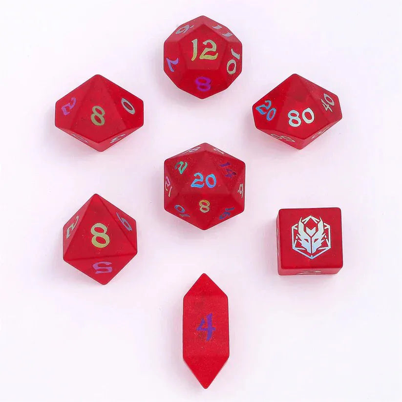 BRB074: Blasted Frosted Glass Dice Set - Red
