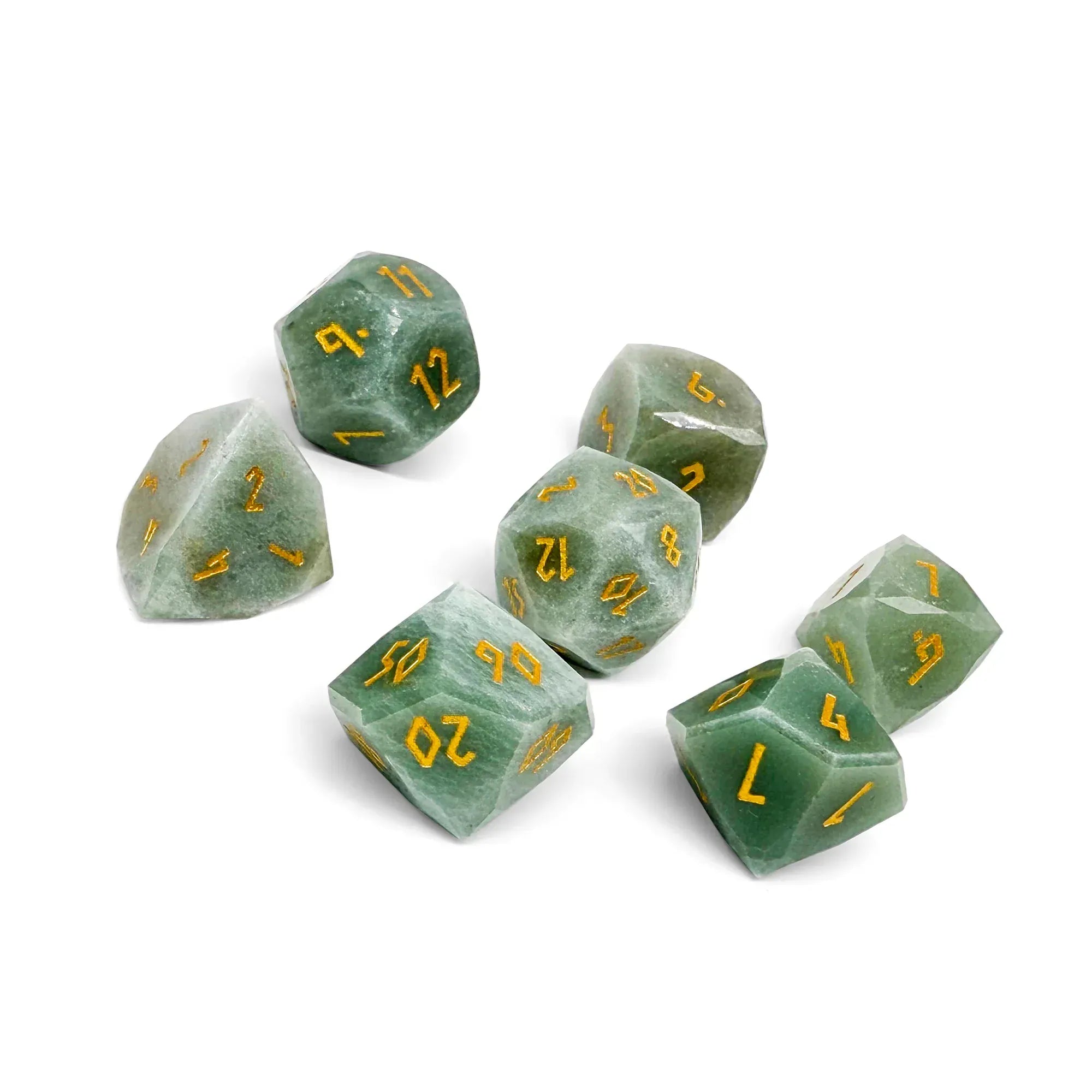 Norse Foundry: Wondrous Cut Dice - Green Aventurine with Gold (7pc Set)