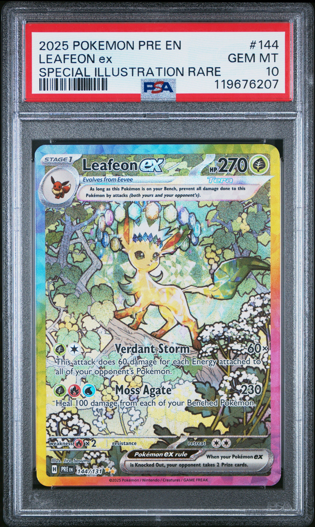 LEAFEON ex SPECIAL ILLUSTRATION RARE 2025 POKEMON PRE EN-PRISMATIC EVOLUTIONS PSA GEM MT 10