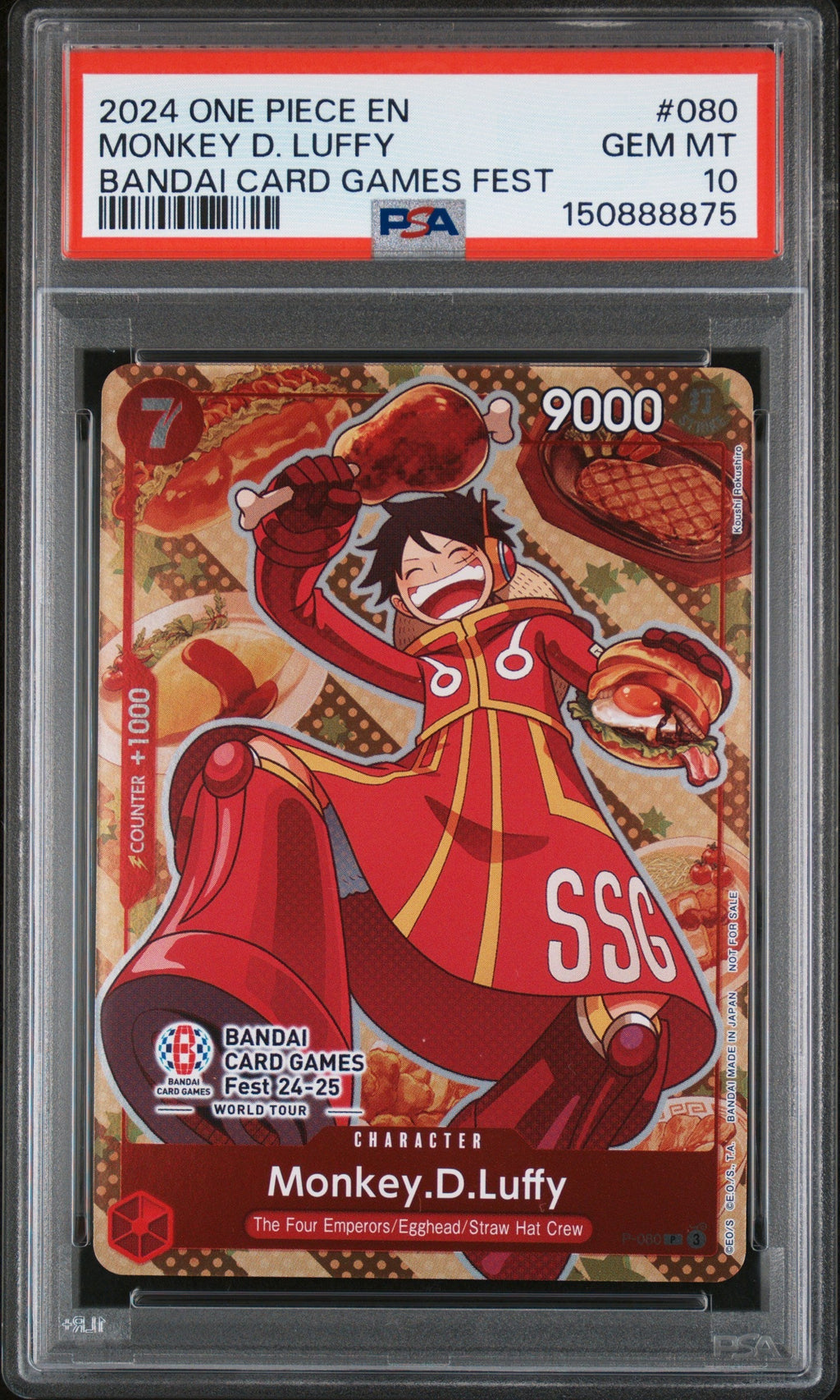 MONKEY D. LUFFY BANDAI CARD GAMES FEST 2024 ONE PIECE PROMOS PSA GEM MT 10