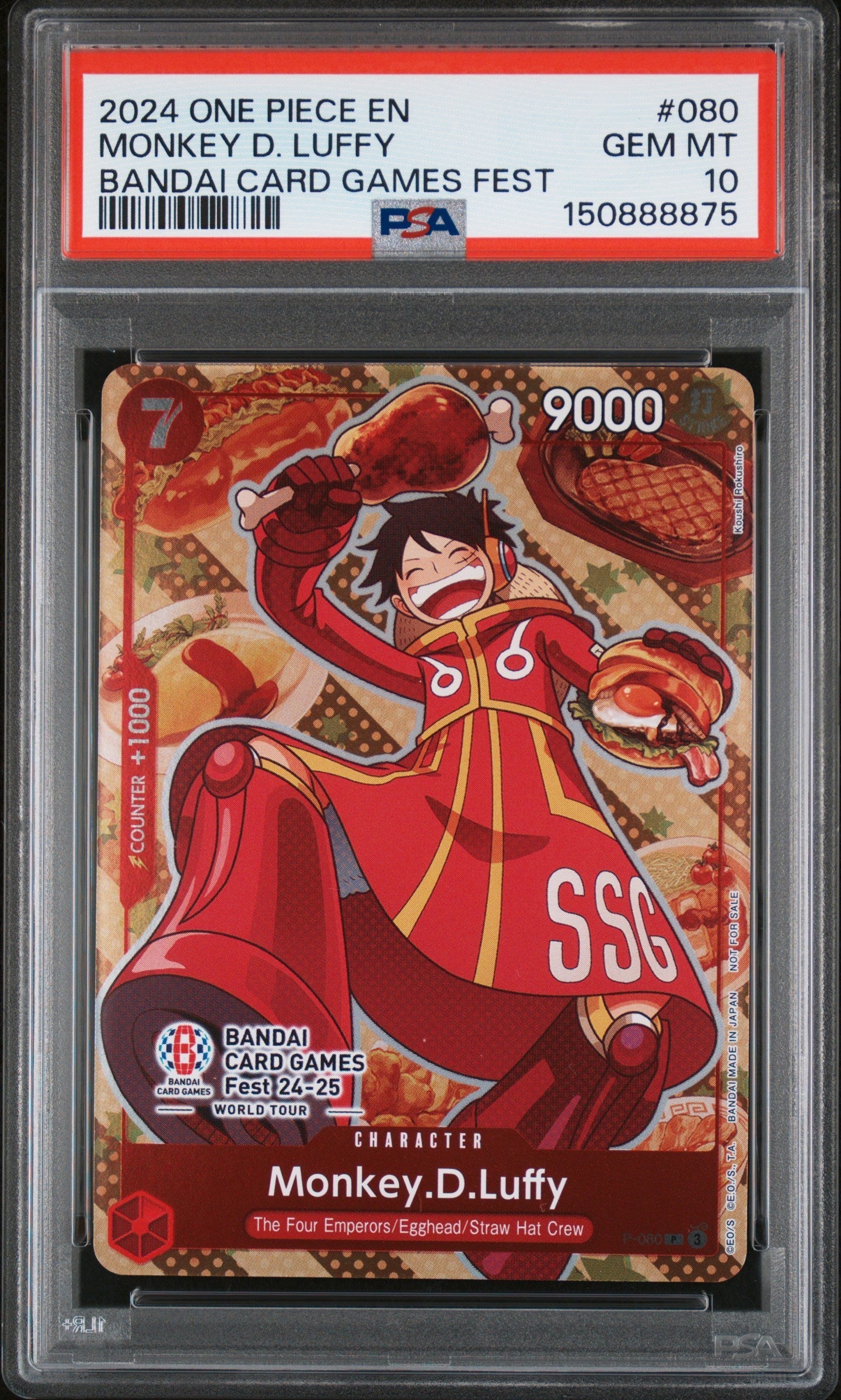 MONKEY D. LUFFY BANDAI CARD GAMES FEST 2024 ONE PIECE PROMOS PSA GEM MT 10