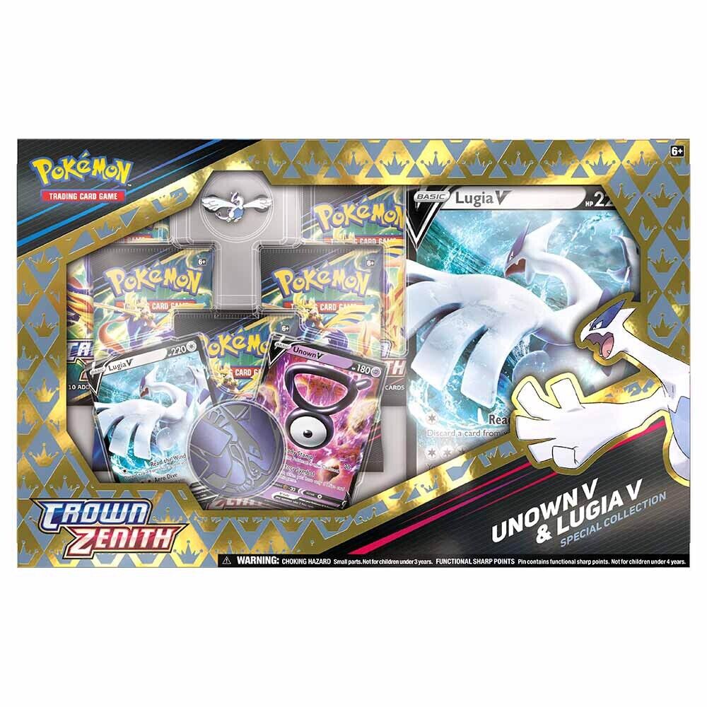 Pokemon TCG Crown Zenith Special Collection - Unown V & Lugia V (2 Foil Promo Cards, 1 Oversize Card & 5 Booster Packs)